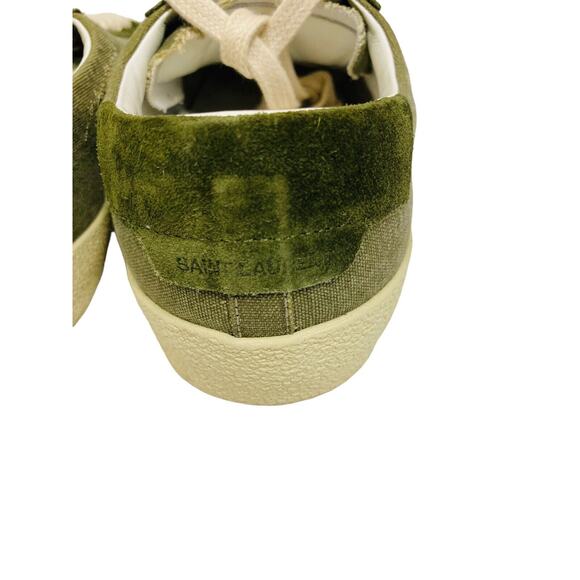 SAINT LAURENT Olive Distressed Canvas Court Logo Embroidered SL/06 Sneakers 36.5 - Picture 8 of 12